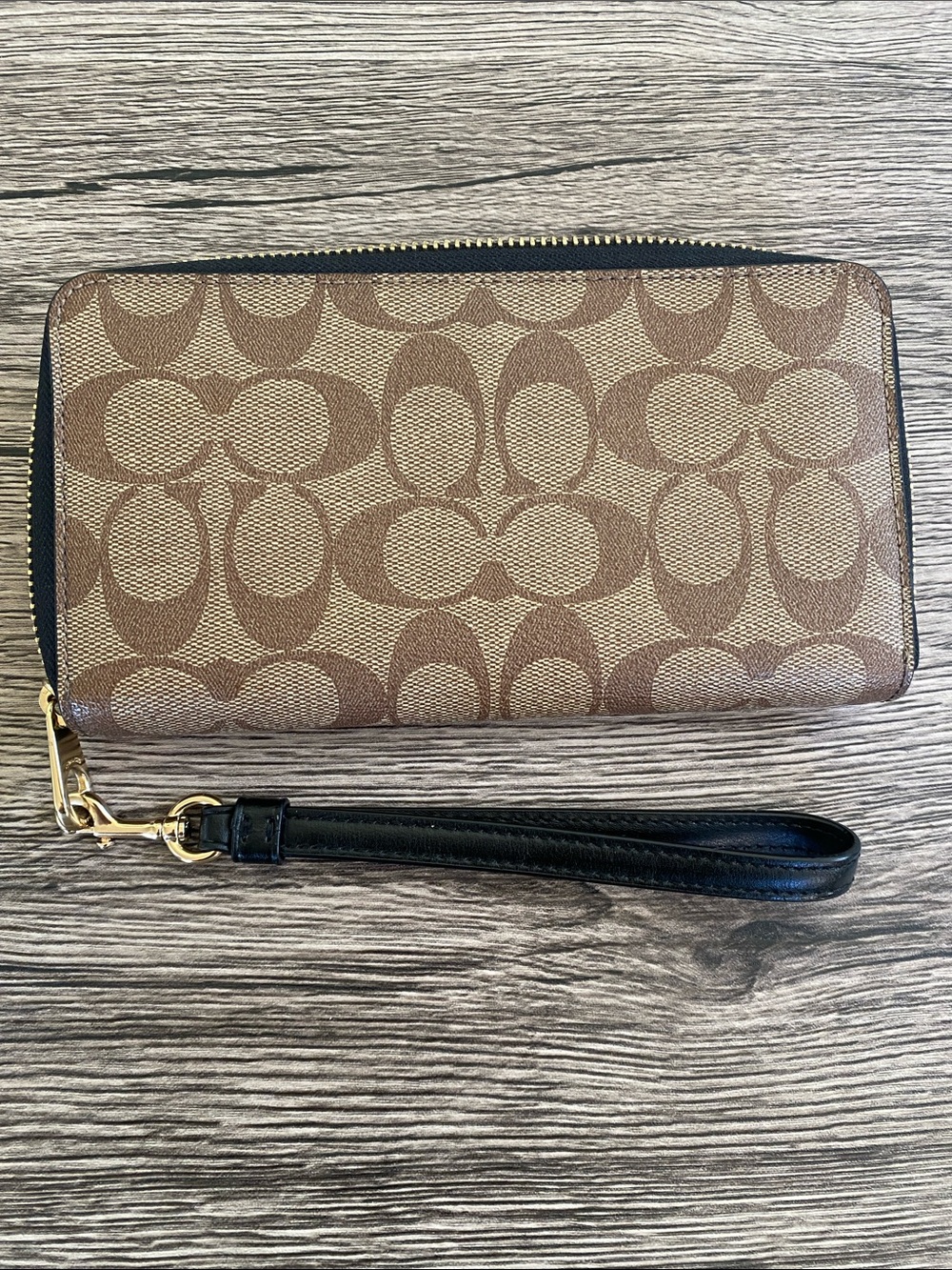 Coach Brown Tan Signature Zip Wallet Wristlet - Picture 3 of 16